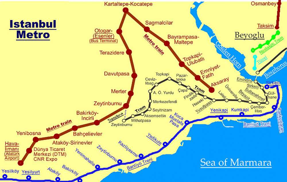 Схема общественного транспорта стамбула на карте города