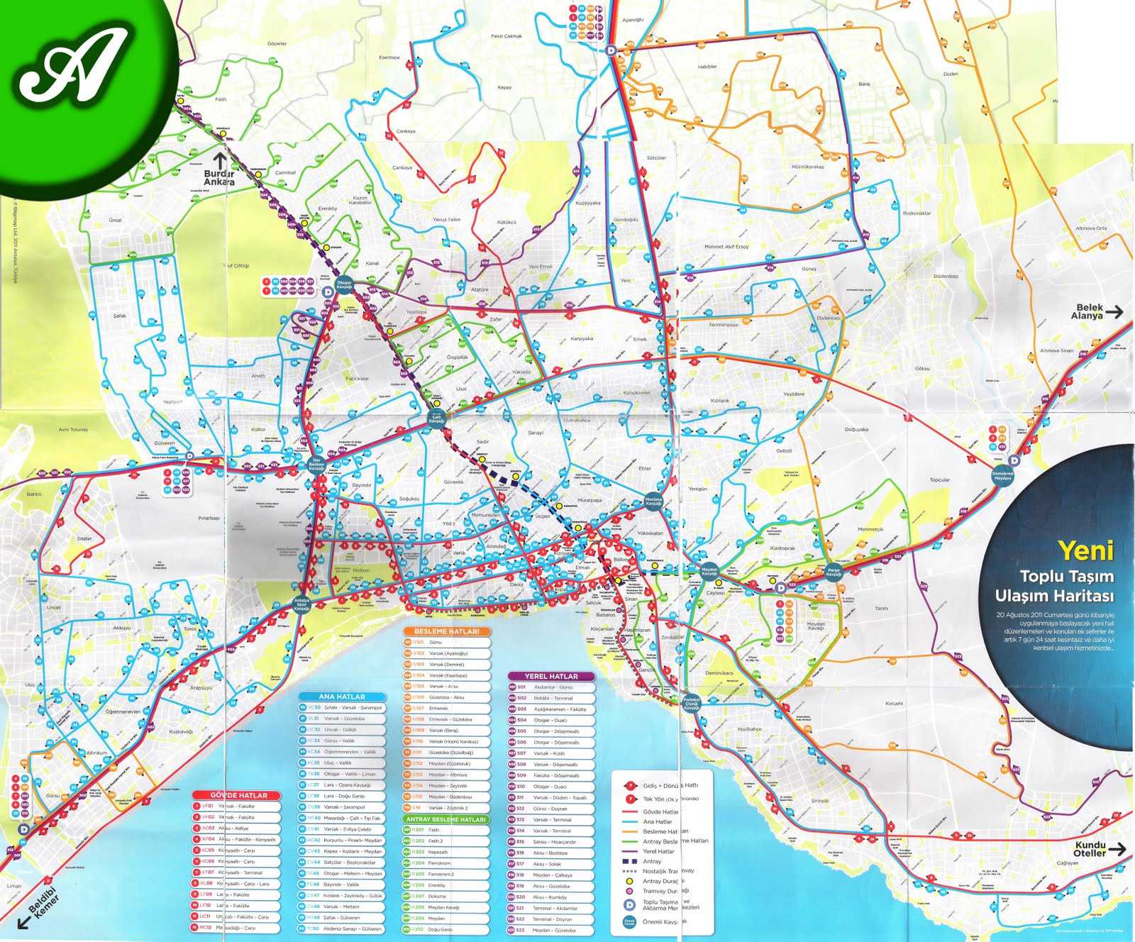 Карта автобусных маршрутов анталии на русском языке