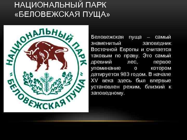 Национальный парк беловежская пуща презентация