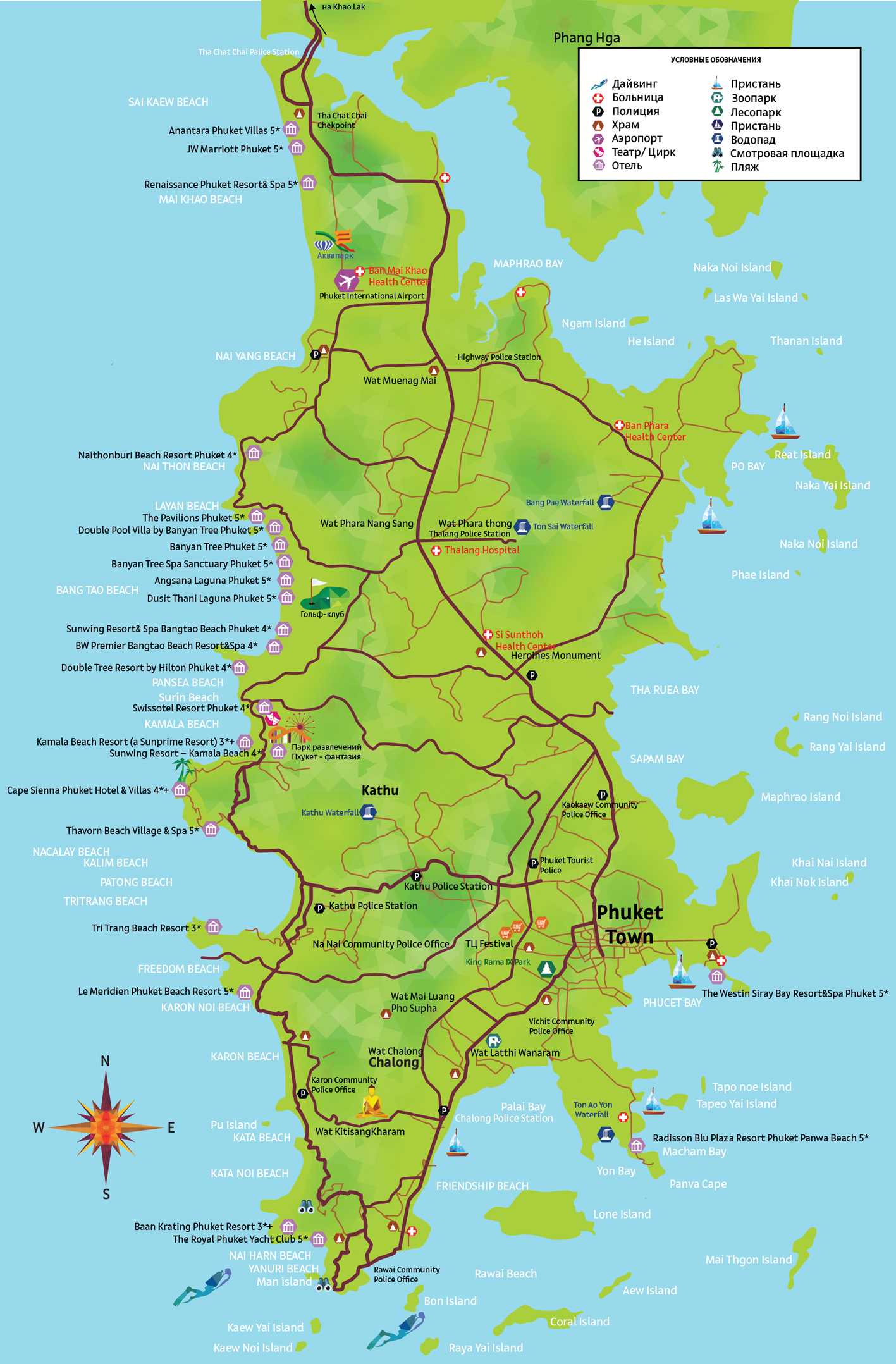 Карта тайланда на русском: отели и пляжи пхукета