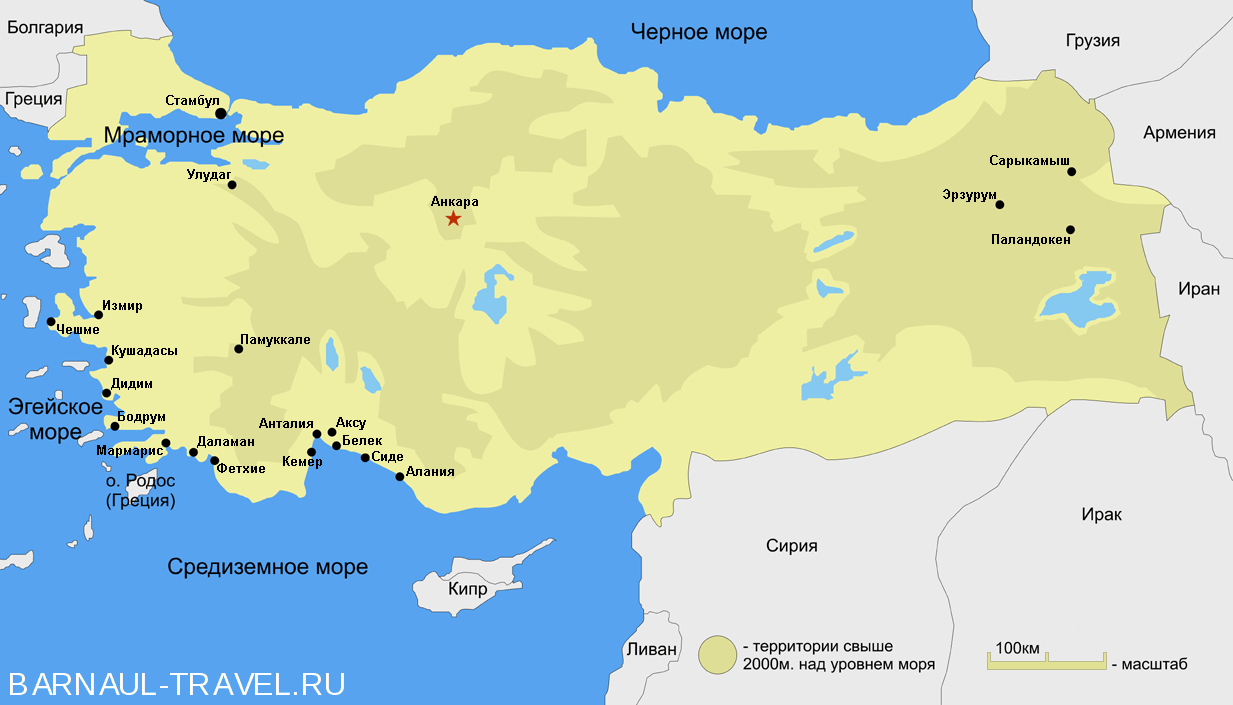 Карта турции на русском языке с городами и курортами и аэропортами